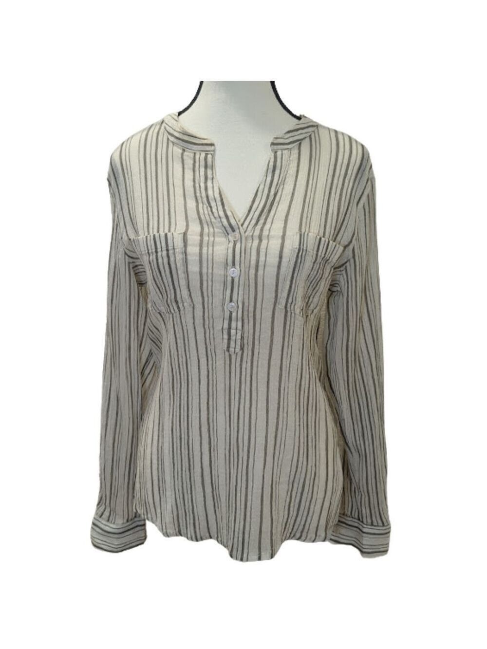 Carve Designs Coastal Gauze Stripe Shirt | Effortless Relaxed Minimal | Size S